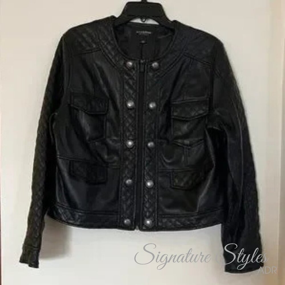 Black Quilted Faux Leather Jacket – Size XL